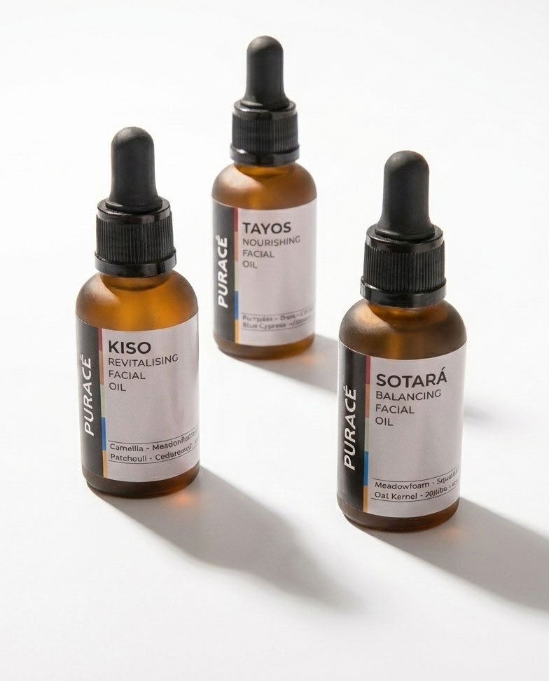 Purac� skincare bottles on a white background